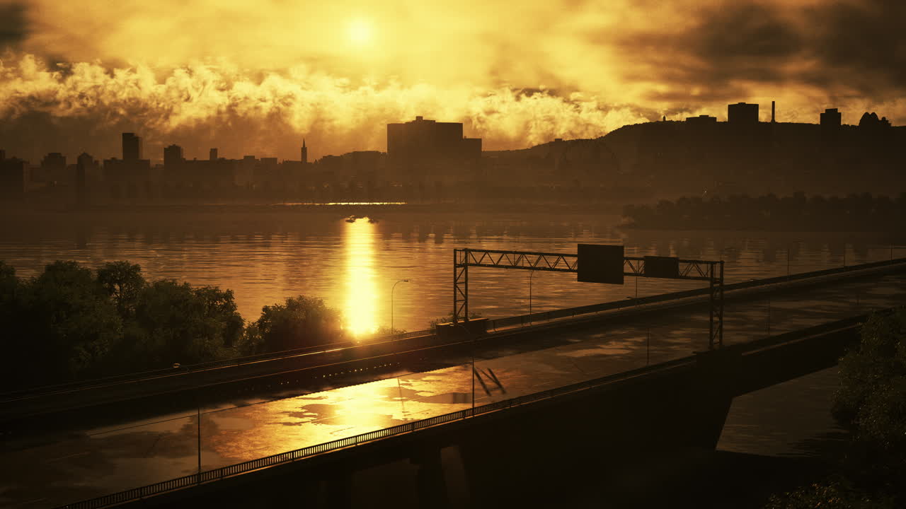 silueta de una ciudad al atardecer