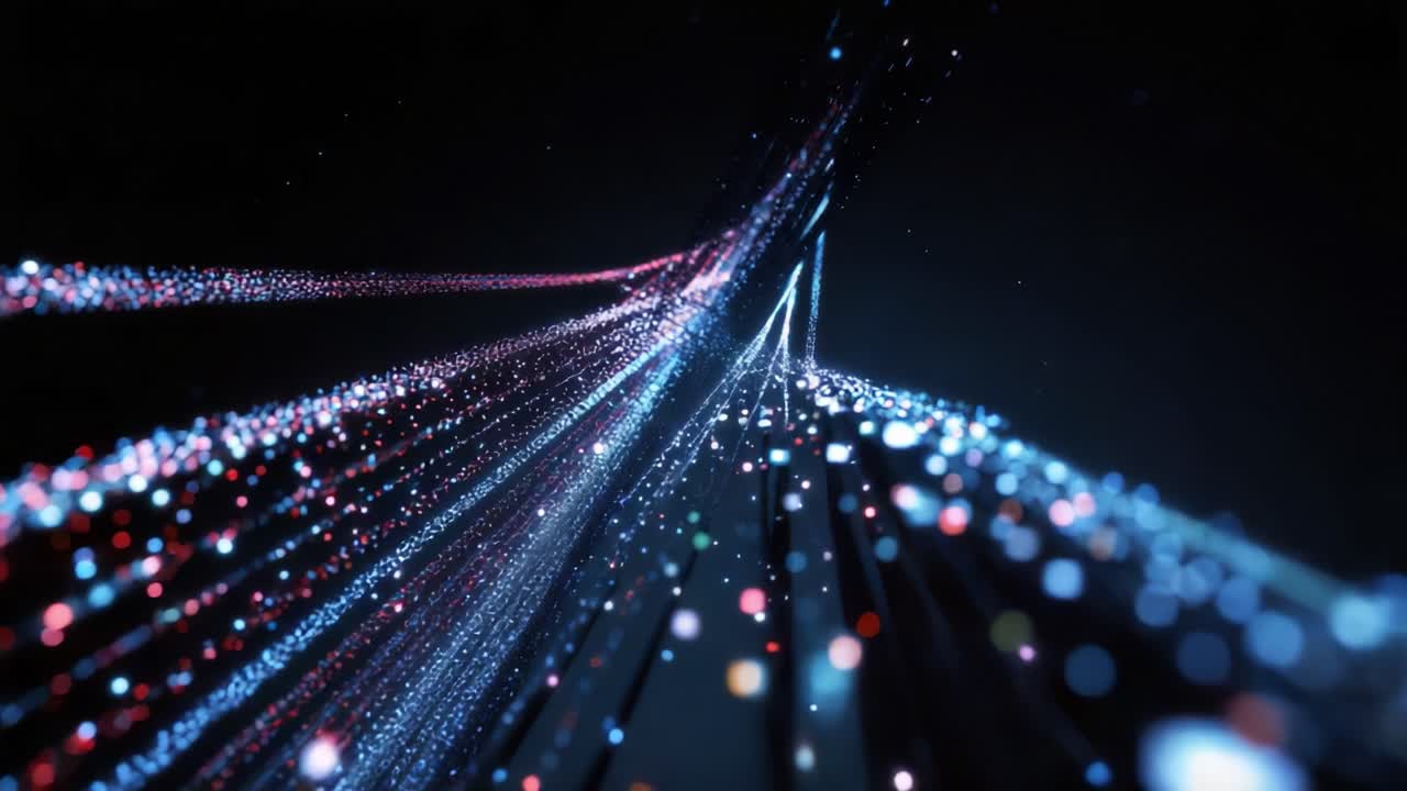 A mesmerizing display of dynamic light trails showcasing the interplay of vibrant colors against a dark background, representing digital energy and movement through abstract visuals