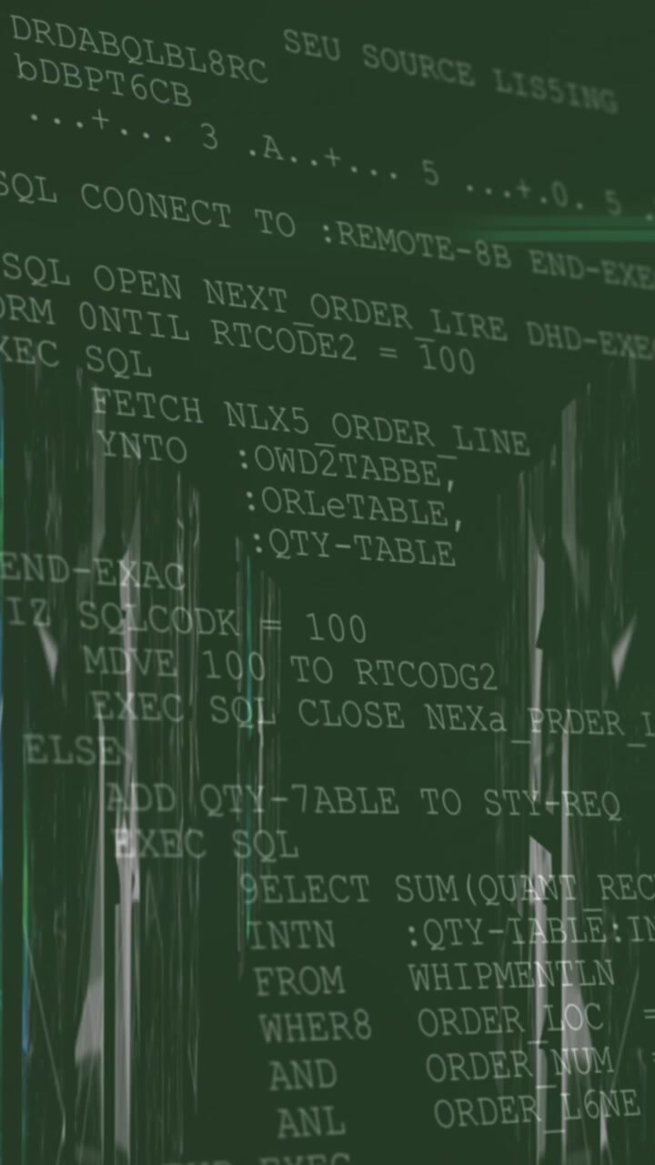 Animation of data and shapes on black and green background