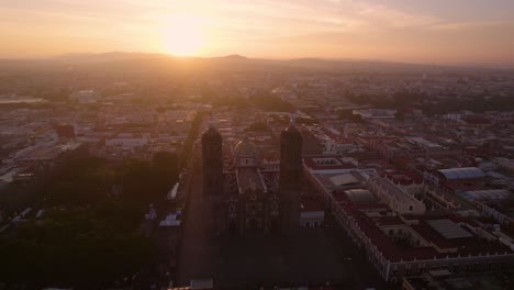 aerial video showing the historic center of puebla city early in the morning