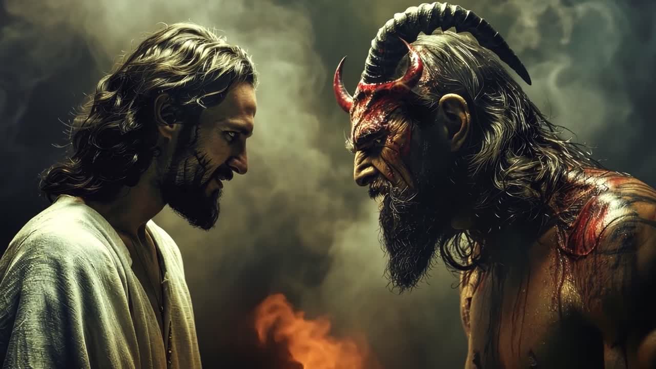 Jesus and Satanic Figure Confrontation