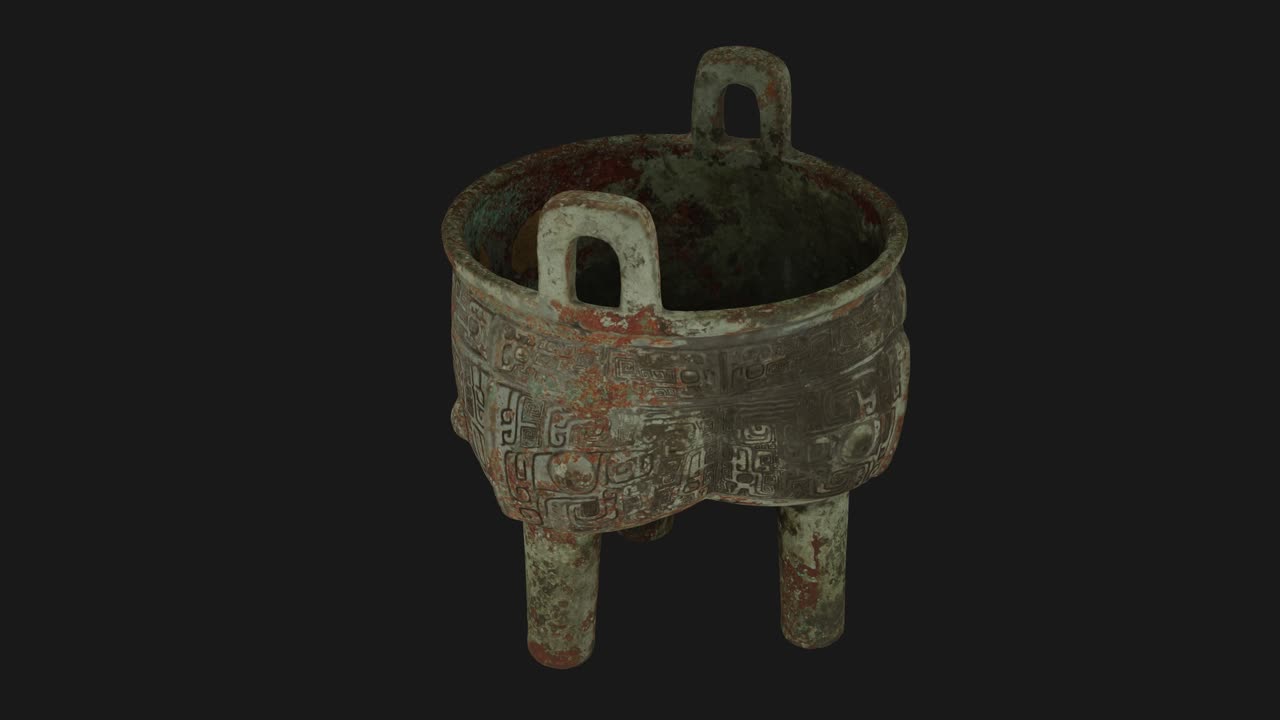 뚜껑이 있는 음식 그릇 c 11-12th c bce, cg, 카메라 이동