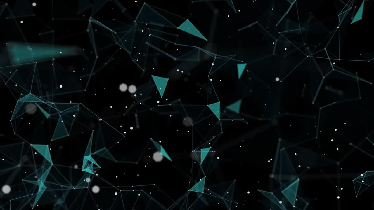 Animation of dots connected with lines and circles moving on black background