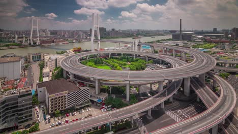 sunny shadow sky traffic flyover road 4k time lapse from shanghai