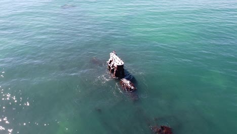 Aerial-Orbit-Over-Shipwreck-Of-The-Alkimos,-Perth-Australia