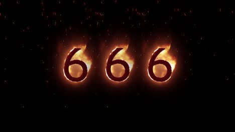 Animation-of-666-with-flames-on-black-background