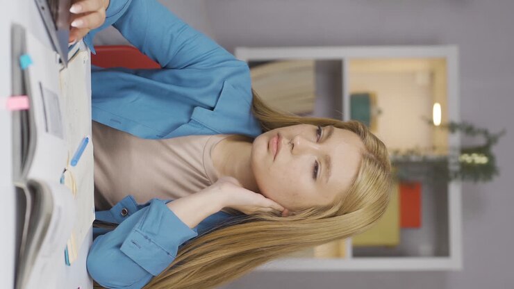 Vertical video of Worried Female student.
