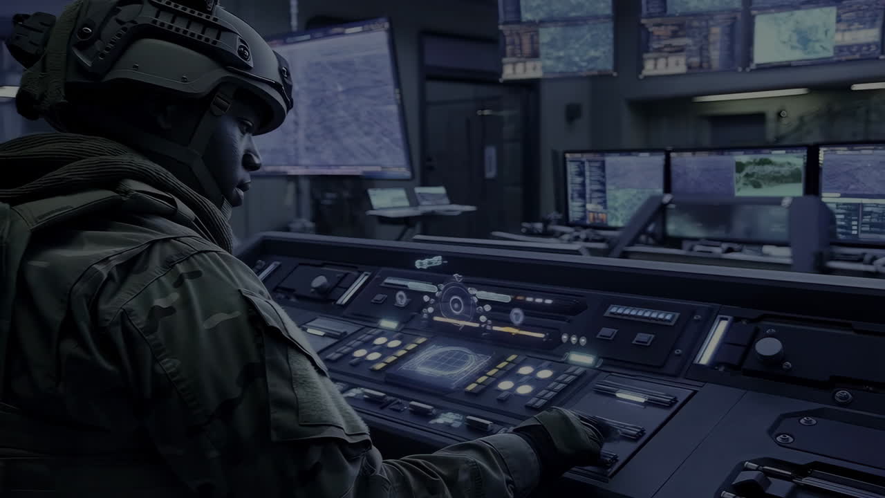 Soldier Operating a High-Tech Tactical Command Center