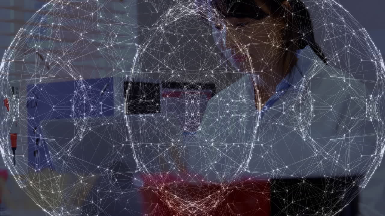 아시아 여성 의사에 대한 연결의 애니메이션 네트워크