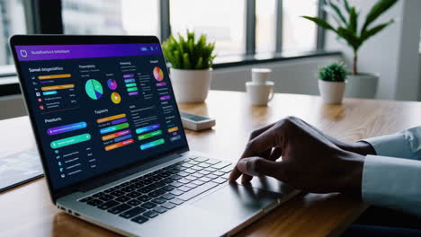 person working on a laptop displaying a business dashboard