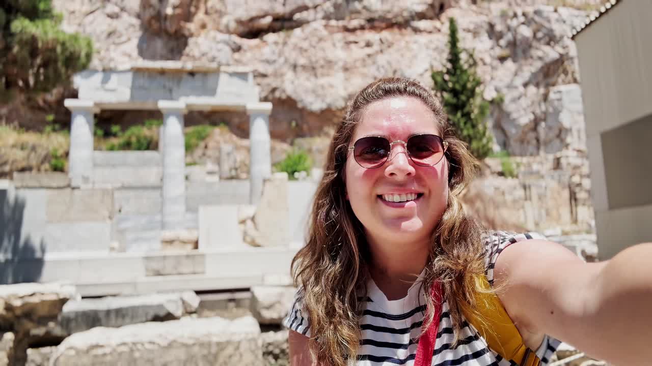 Close-Up Selfie of a Smiling Tourist in Greece, Athens, Greece