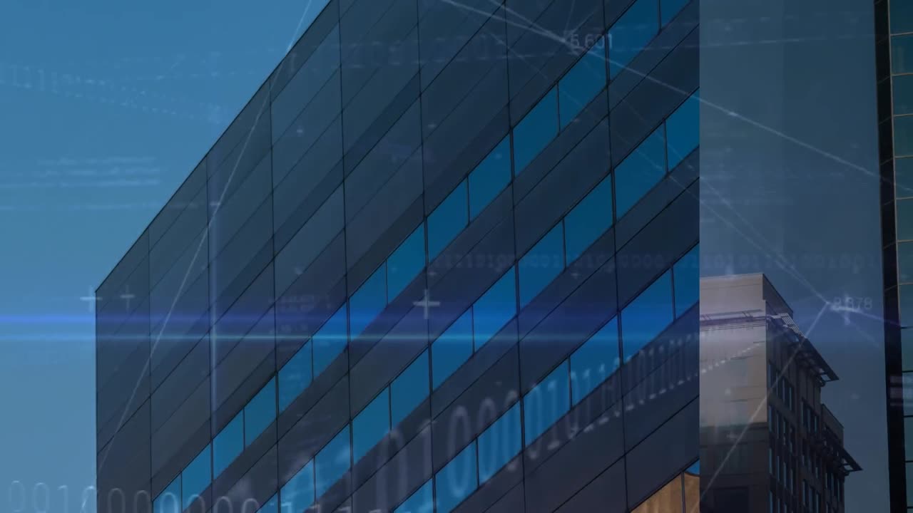 Animation af skiftende tal og databehandling over bybillede