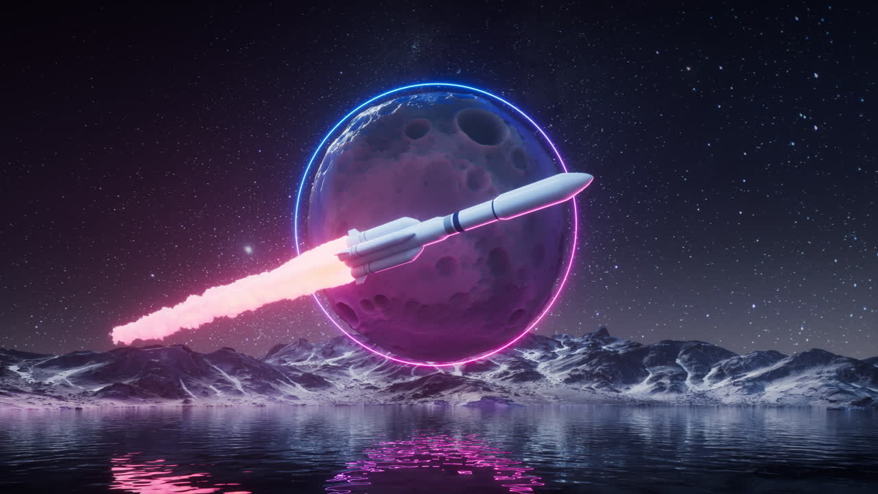 A space rocket landing with planet background, 3d rendering