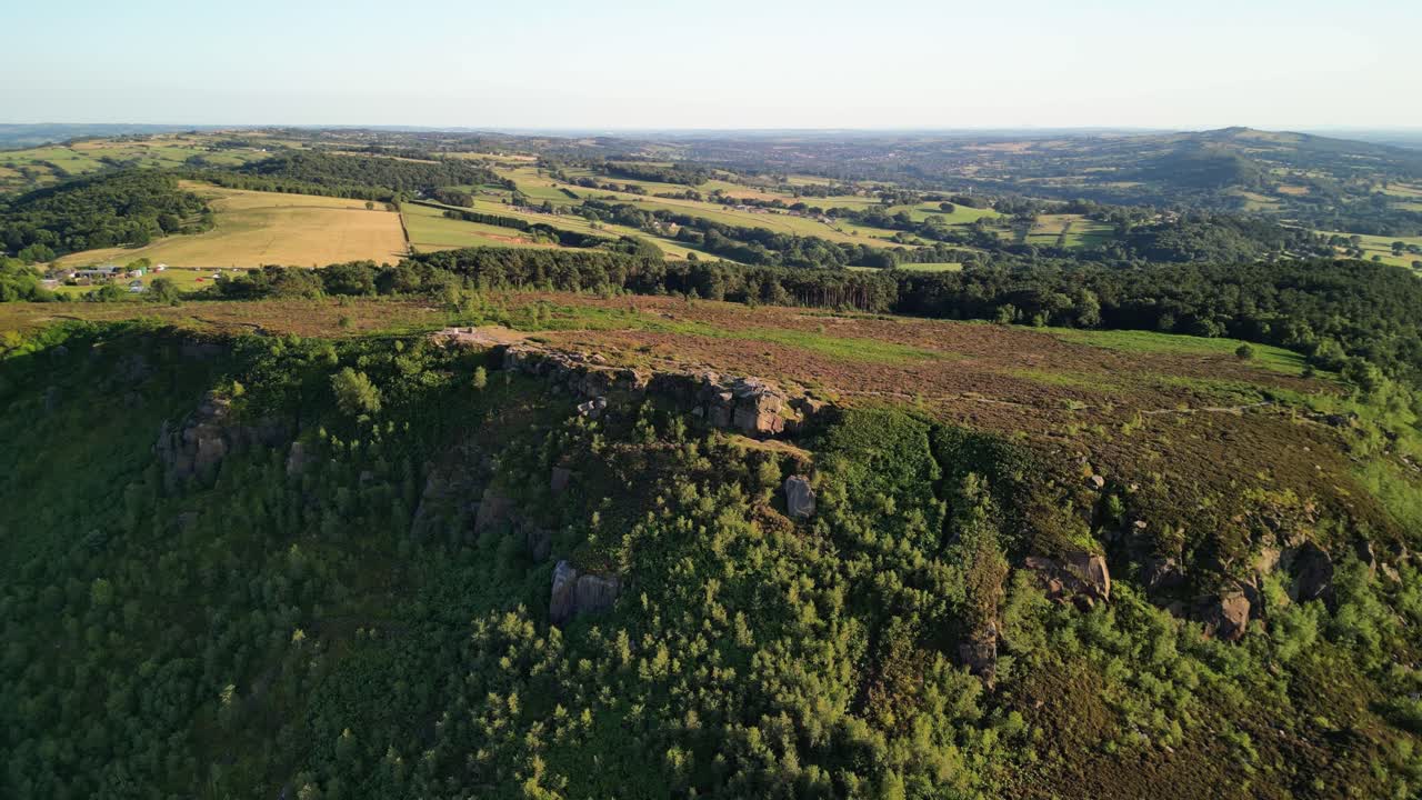 The stunning Cloud at Bosely on a full moon weekend during golden hour, Staffordshire UK - drone slow anti-clockwise rotate