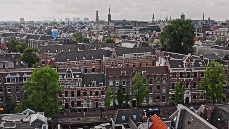 amsterdam países bajos aéreo v41 barrios elevados de bajo nivel de nieuwmarkt en lastage, de wallen y binnenstad, capturando pequeñas casas estrechas de canales en el centro urbano histórico - agosto de 2021