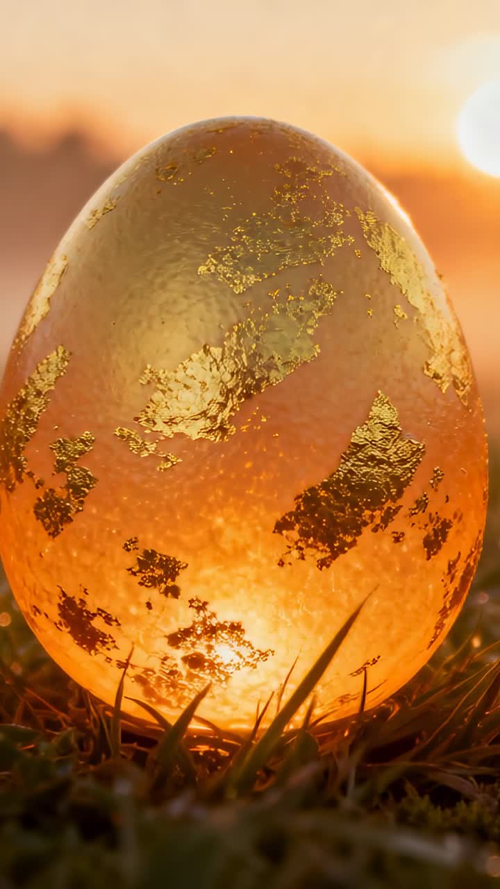 Golden Easter Egg Glowing in Grass at Sunrise