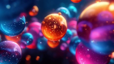 colorful bubbles floating in space. bright bubbles in various colors are floating through a dark space, creating a mesmerizing visual spectacle.