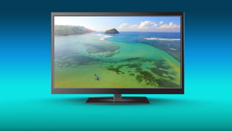 television with hd view of a beach