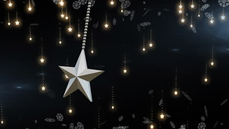 animación de la estrella de navidad decoración de baubles sobre fondo negro