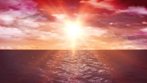 puesta de sol en el océano y nubes (bucle)