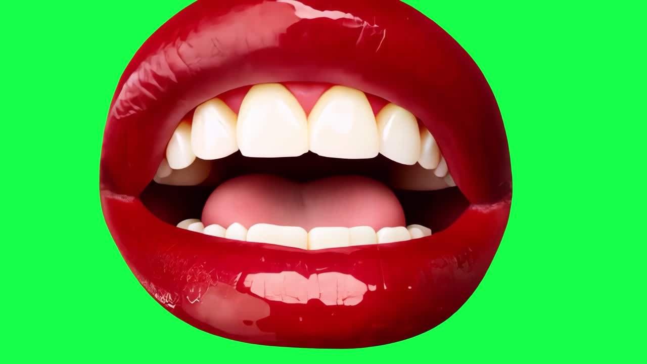 Animazione di labbra rosse lucide, video 4K trasparente, green screen
