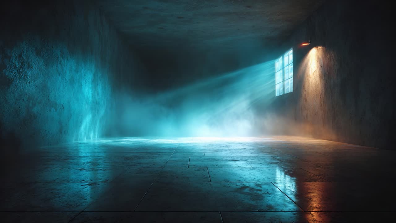 A Captivating Space with Ethereal Light and Shadows: Exploring the Enigmatic Interplay of Color, Atmosphere, and Reflection in a Mysterious Room