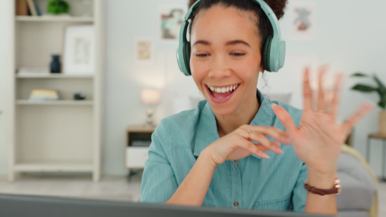 Video call, laptop and wave