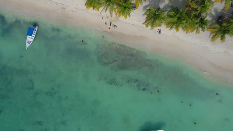 Antena-De-Arriba-Hacia-Abajo-Sobre-La-Playa-De-Mano-Juan-Saona-Y-Agua-De-Mar-Turquesa,-República-Dominicana