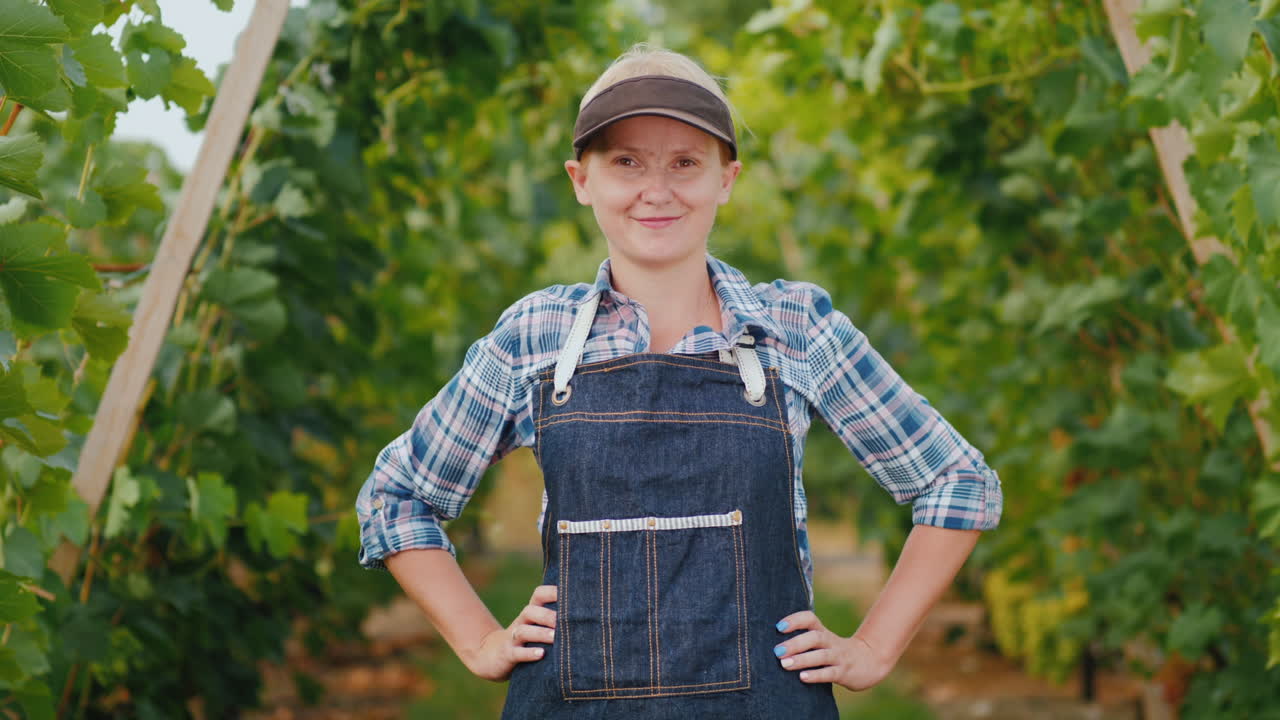 retrato de una mujer campesina cerca de un propietario de una pequeña empresa de viñedos