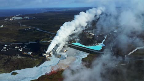 geothermal power plant located at reykjanes peninsula in iceland - aerial shot