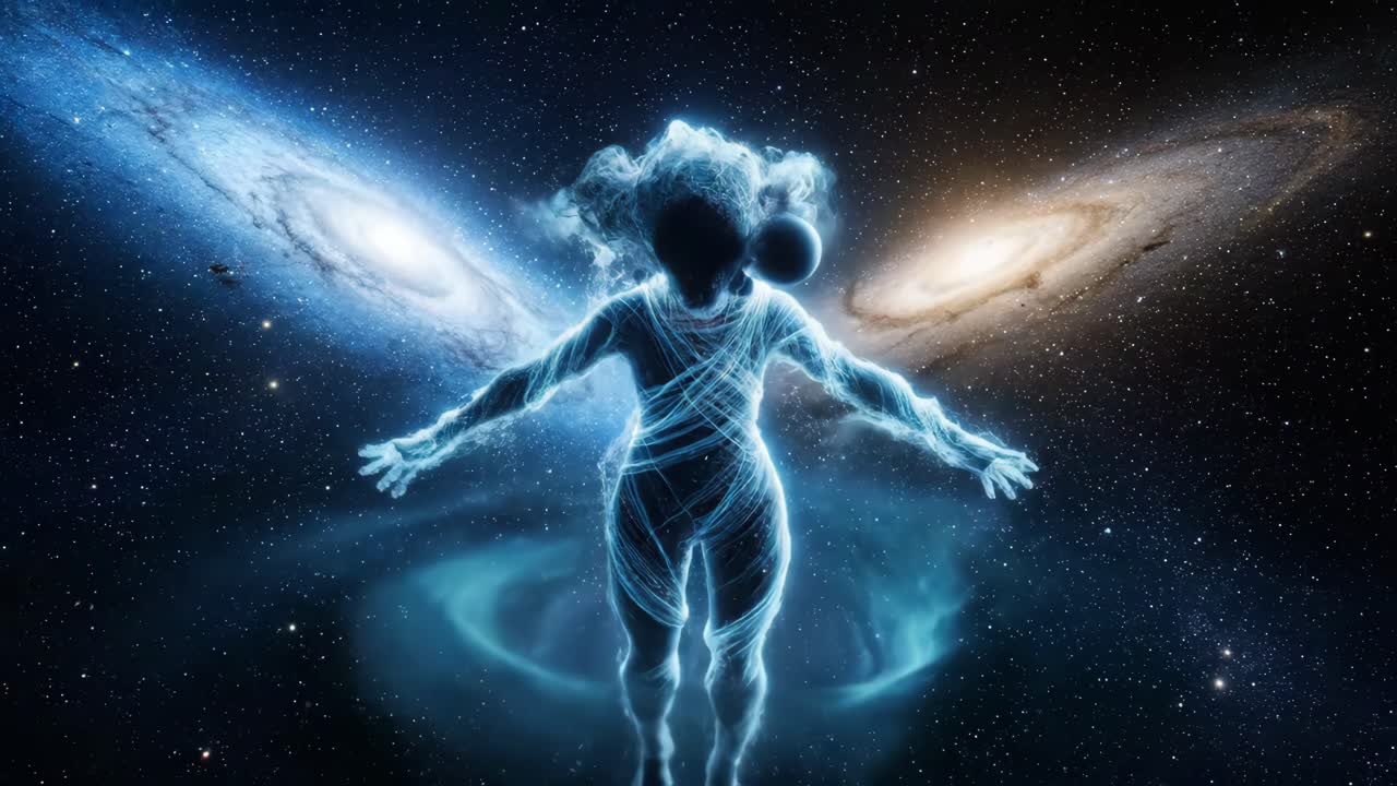 Ethereal Figure in Cosmic Space