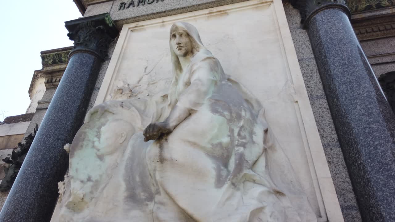 Closeup Virgin Statue with a Baby in La Recoleta Cemetery Buenos Aires Argentina