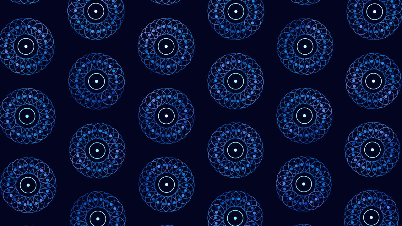 círculos azules en un patrón llamativo sobre un fondo negro