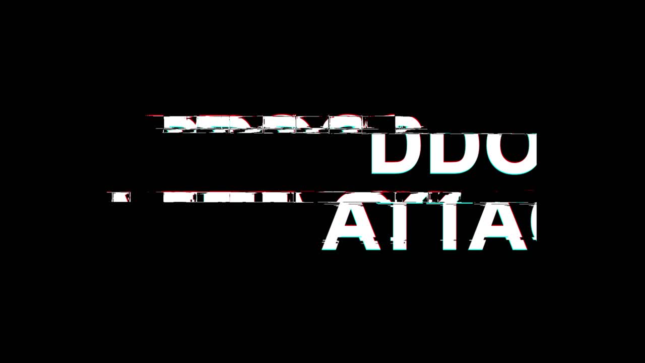 ddos ataque efecto glitch texto distorsión de televisión digital animación en bucle de 4k