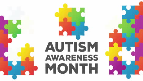 Animation-of-multi-coloured-puzzle-pieces-and-autism-awareness-month-text