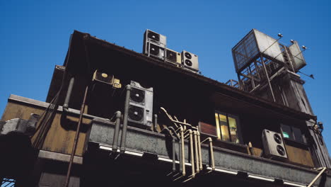 rooftop of a dystopian building