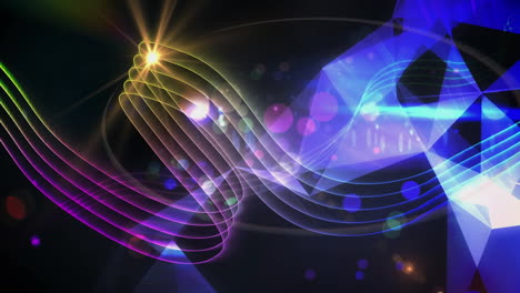 animation of music sheet lines with blue light moving over glowing spotlights