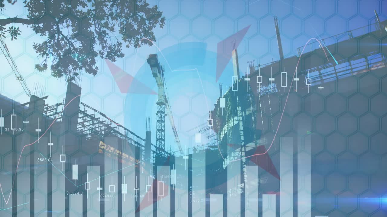 animación del procesamiento de datos sobre el paisaje urbano y las formas