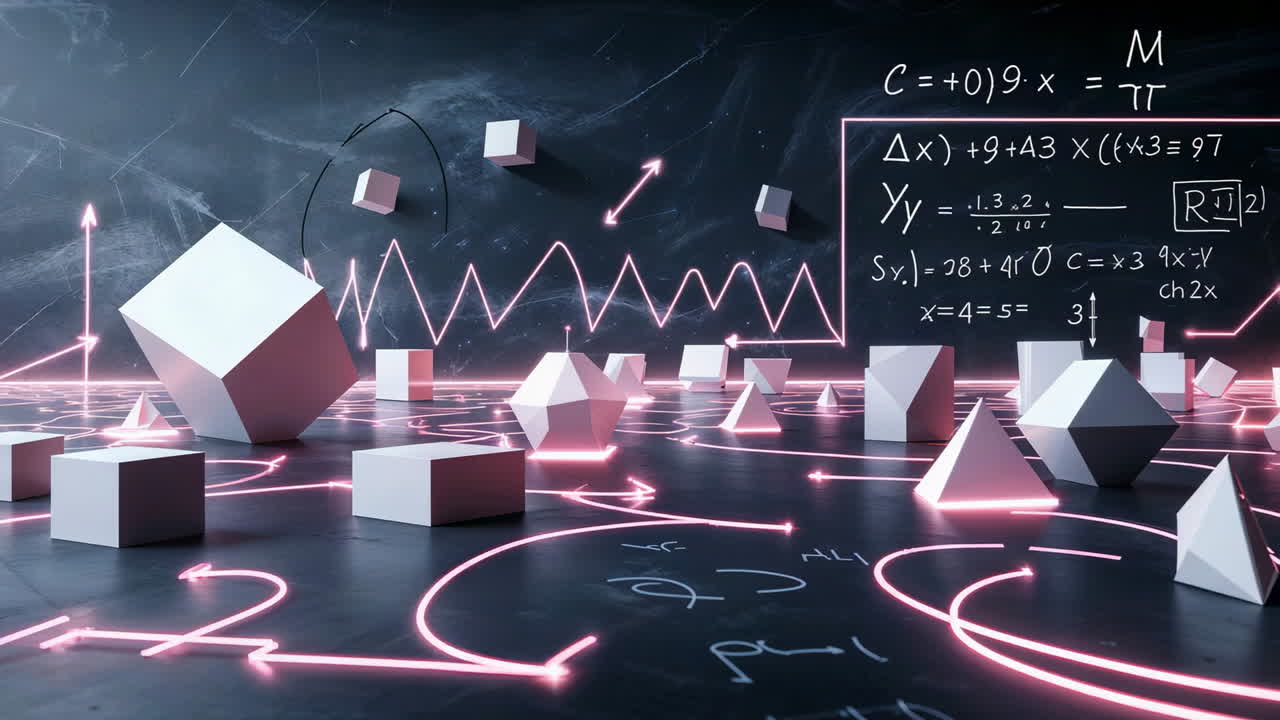 Abstract Mathematical and Scientific Concepts with Geometric Shapes and Glowing Lines
