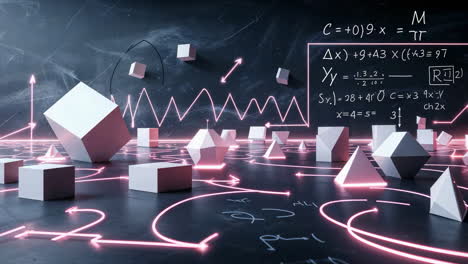 abstract mathematical and scientific concepts with geometric shapes and glowing lines