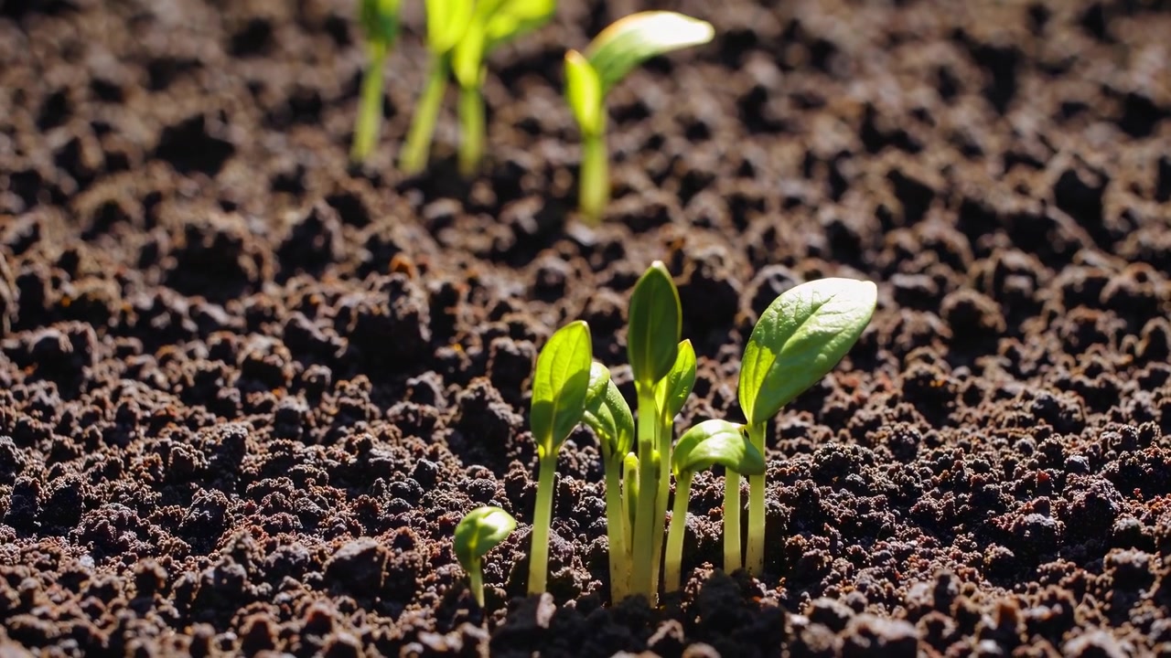 Time Lapse of Green Seedlings Growing in Dark Soil