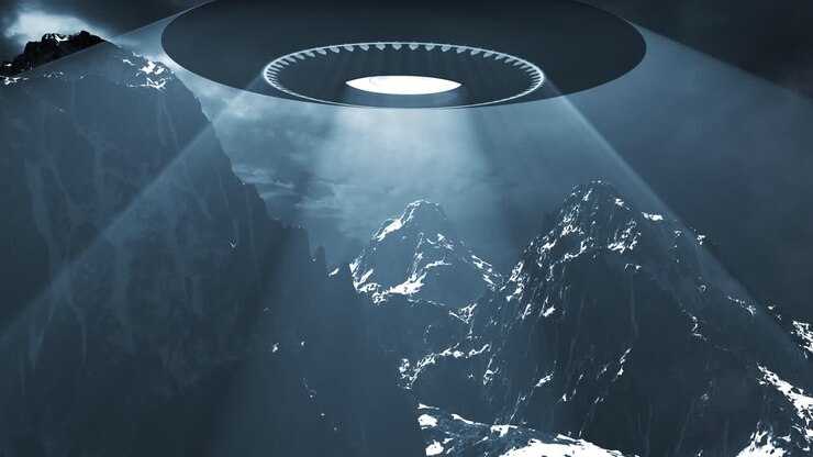 UFO over Snowy Mountains at Night