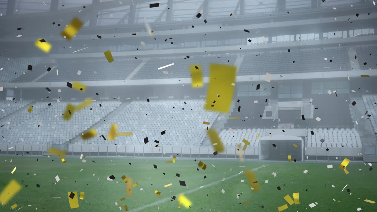 스포츠 경기장 위 에 떨어지는 금색 콘페티 의 애니메이션