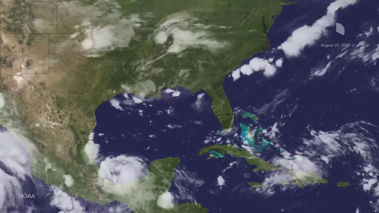 2014년 카리브해를 가로지르는 허리케인 카트리나를 추적하는 기상 지도 1