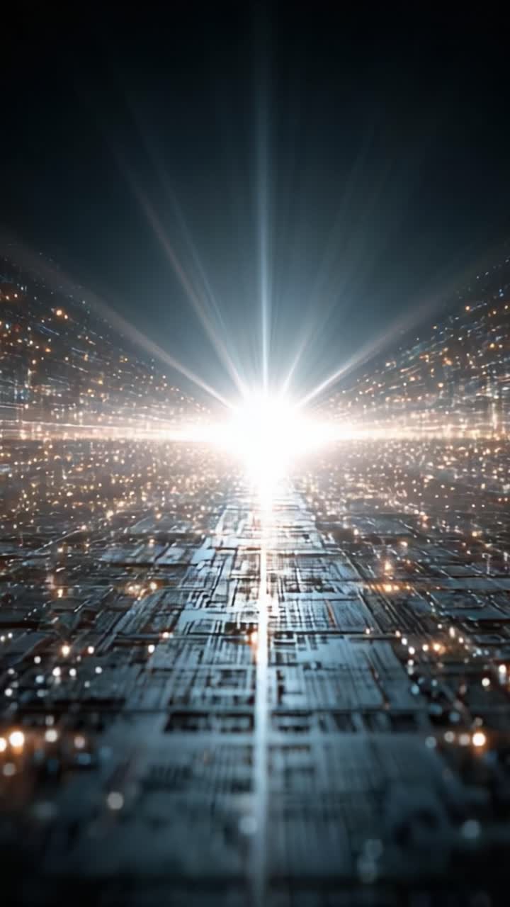 Opplysende vei gjennom det digitale kosmos: En spennende reise inn i et futuristisk landskap fylt med energi, lys og komplekse mønstre som symboliserer avansert teknologi