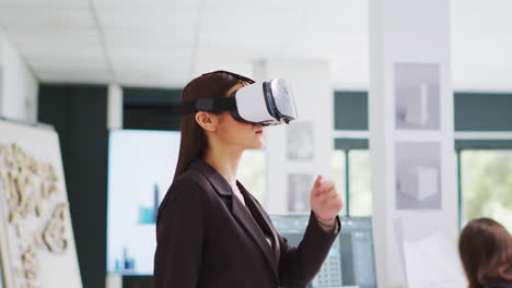 architect designing new manufacturing plan with vr glasses