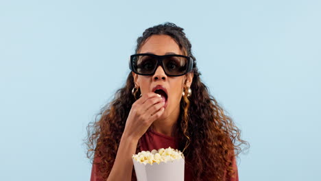 Frau,-3D-Film-Und-Gläser-Für-Popcorn