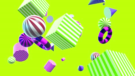 fondo abstractamente colorido con formas geométricas simples voladoras o flotantes. animación 3d decorativa multicolor en bucle. brillante composición de movimiento moderno.