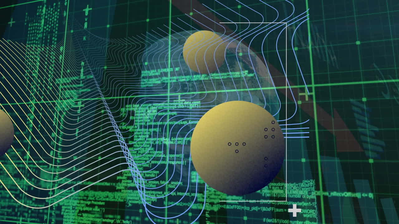 Animation of data processing over shapes and globe