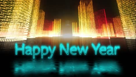 Animation-of-digital-city-over-happy-new-year-text